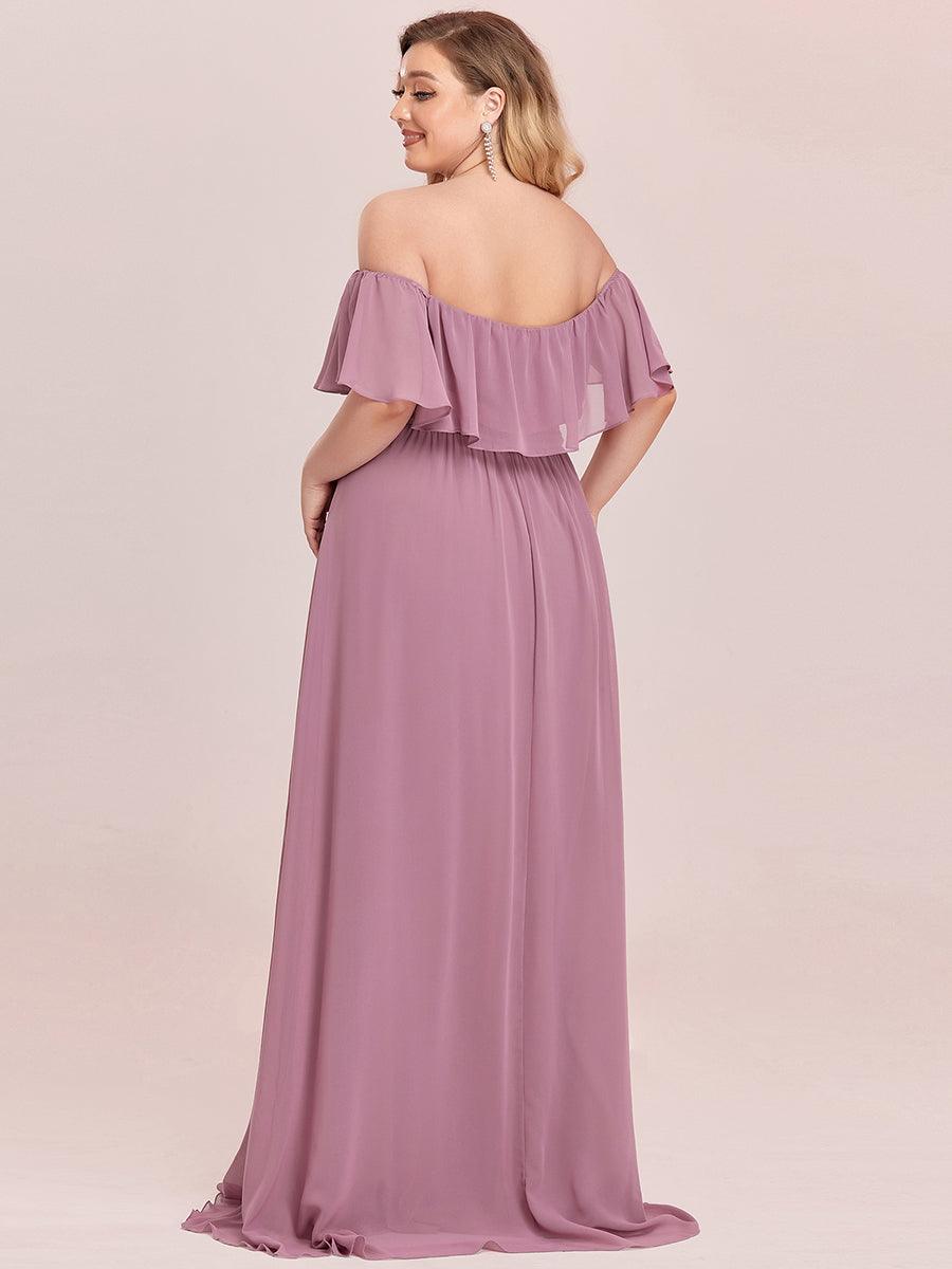 Robe de soirée grande taille à volants et épaules dénudéess #Couleur_Orchidee