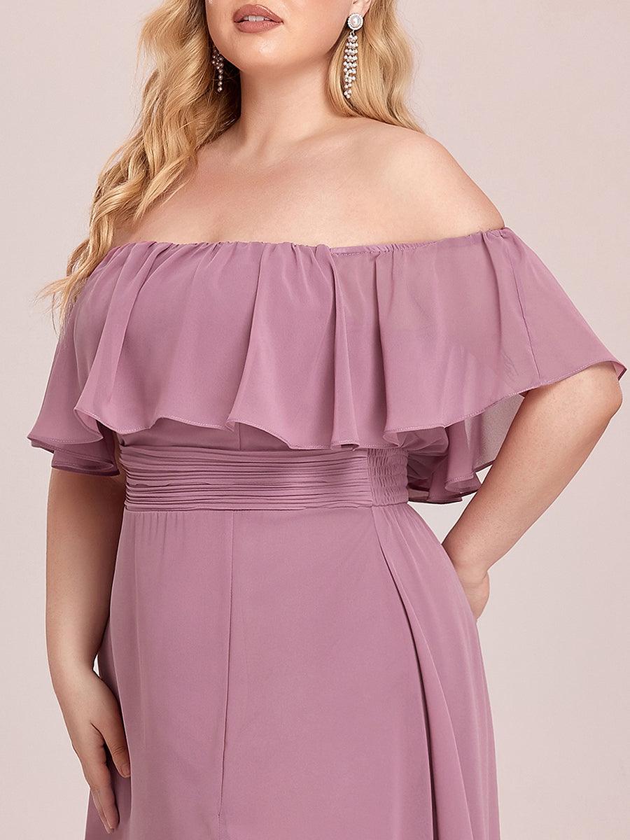 Robe de soirée grande taille à volants et épaules dénudéess #Couleur_Orchidee