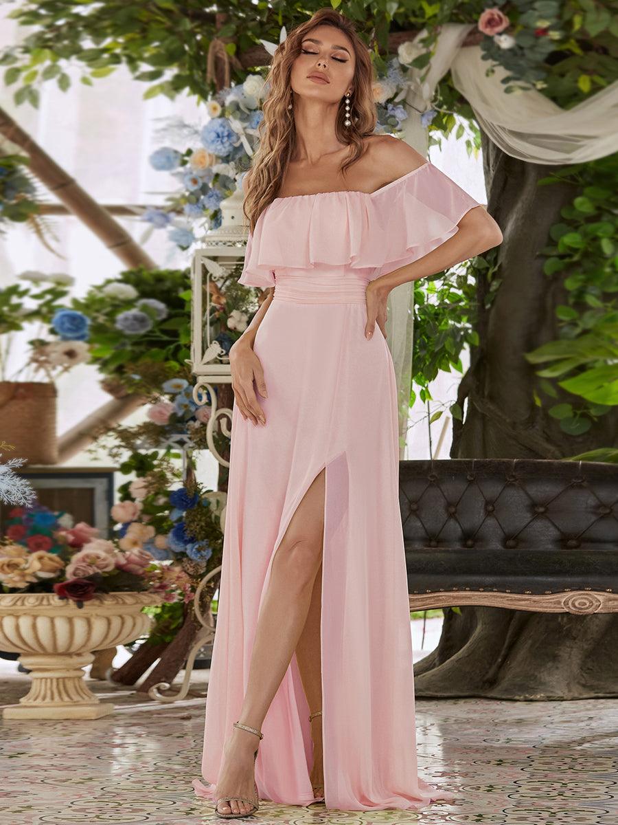 Taille personnalisée Robes de Demoiselle d'Honneur fentes à la cuisse pour femmes #Couleur_Rose