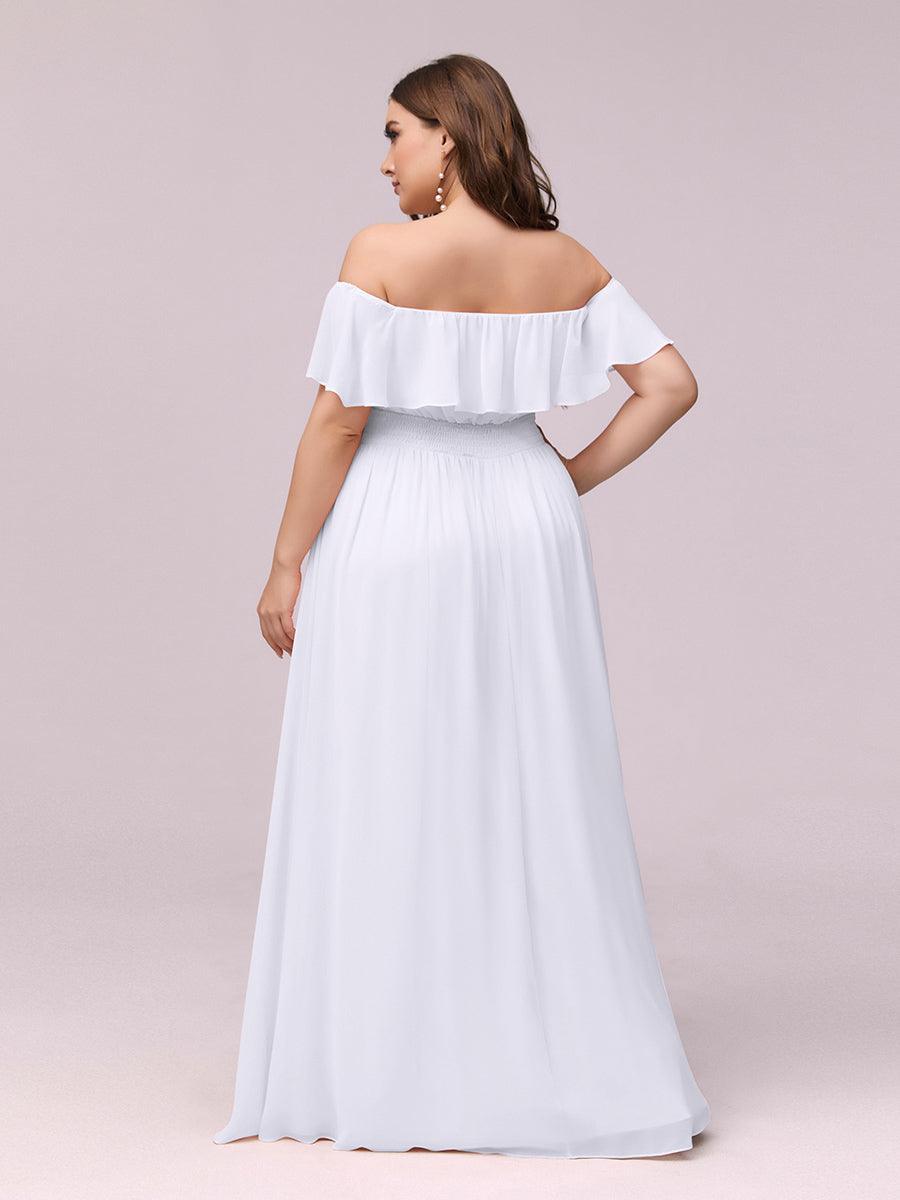 Robe de soirée grande taille à volants et épaules dénudéess #Couleur_Blanc