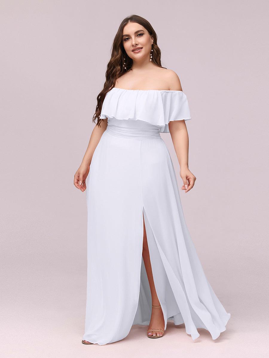 Robe de soirée grande taille à volants et épaules dénudéess #Couleur_Blanc