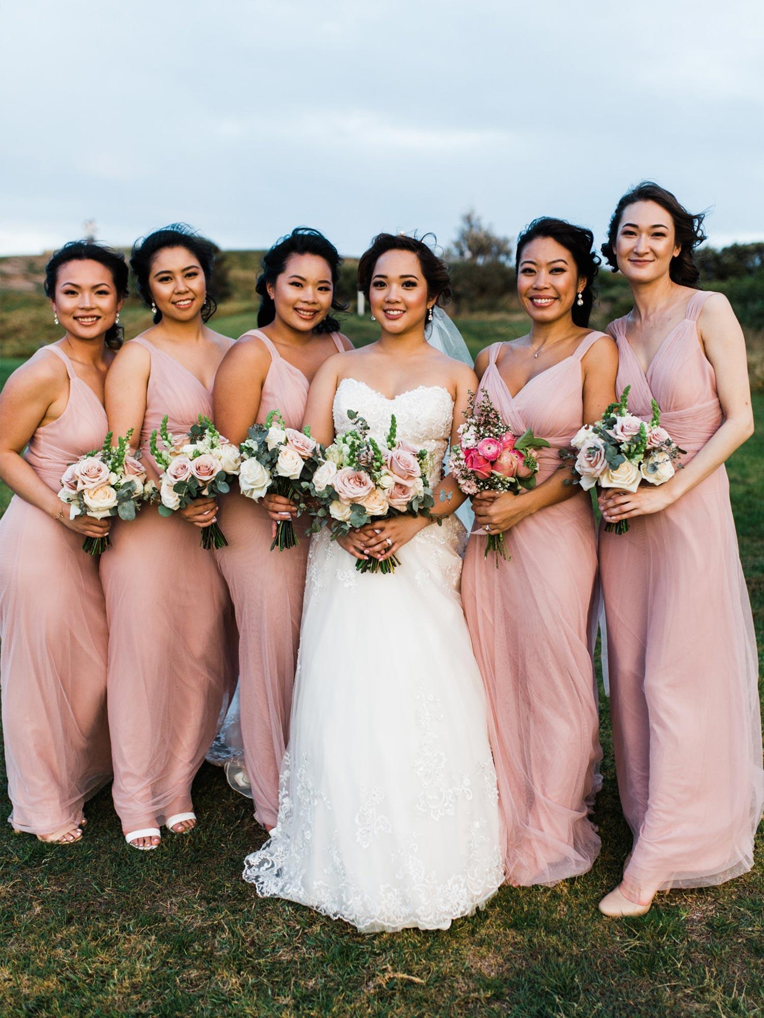 Robes De Demoiselle D'Honneur Maxi En Tulle à Col En V #Couleur_Blush