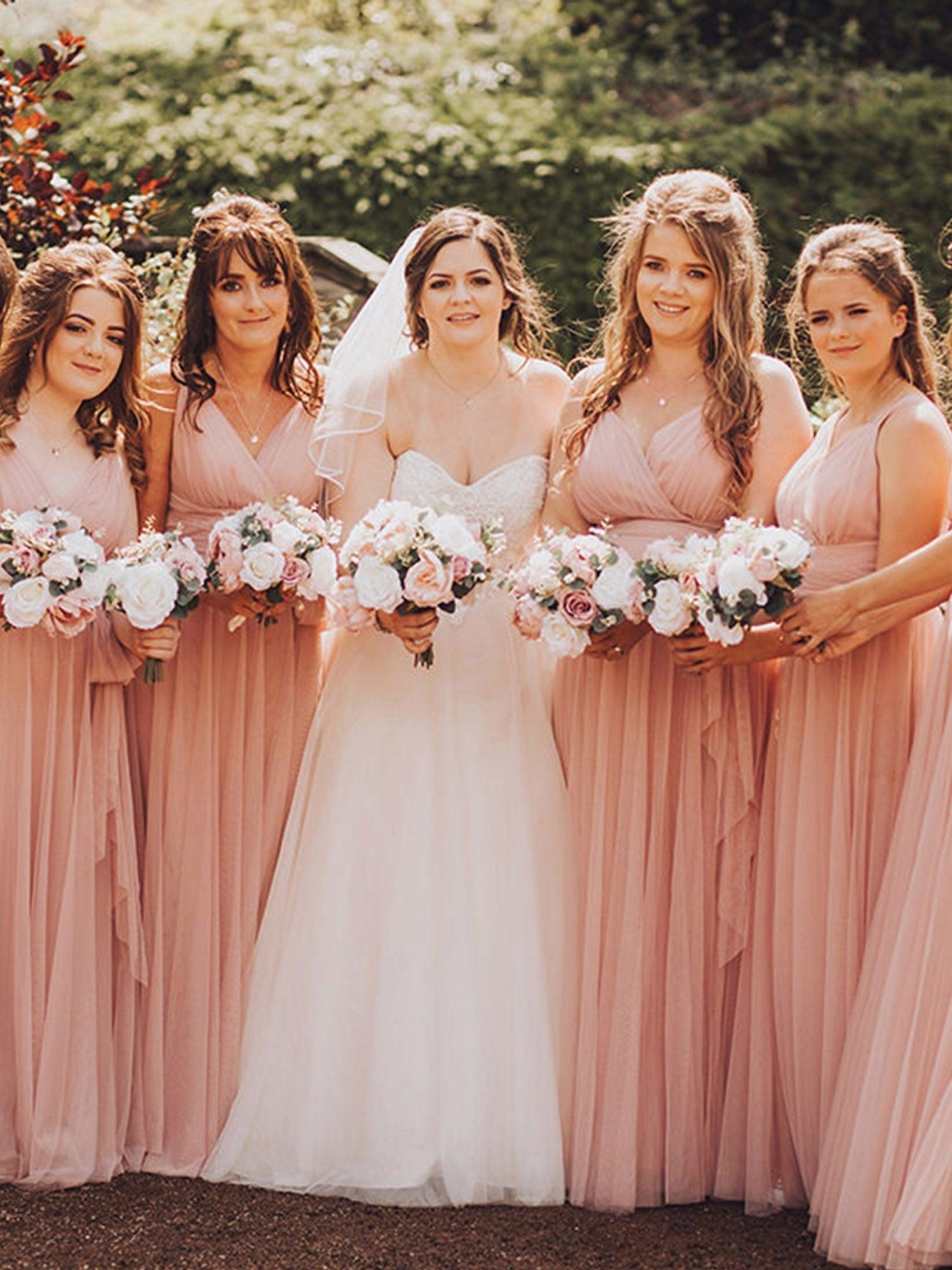 Robes De Demoiselle Grande Taille Maxi En Tulle à Col En V #Couleur_Blush