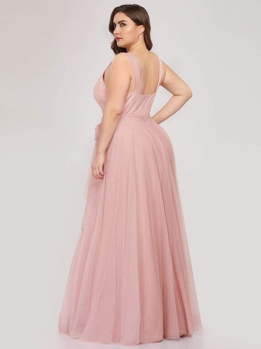 Robes De Demoiselle D'Honneur Maxi En Tulle à Col En V #Couleur_Blush