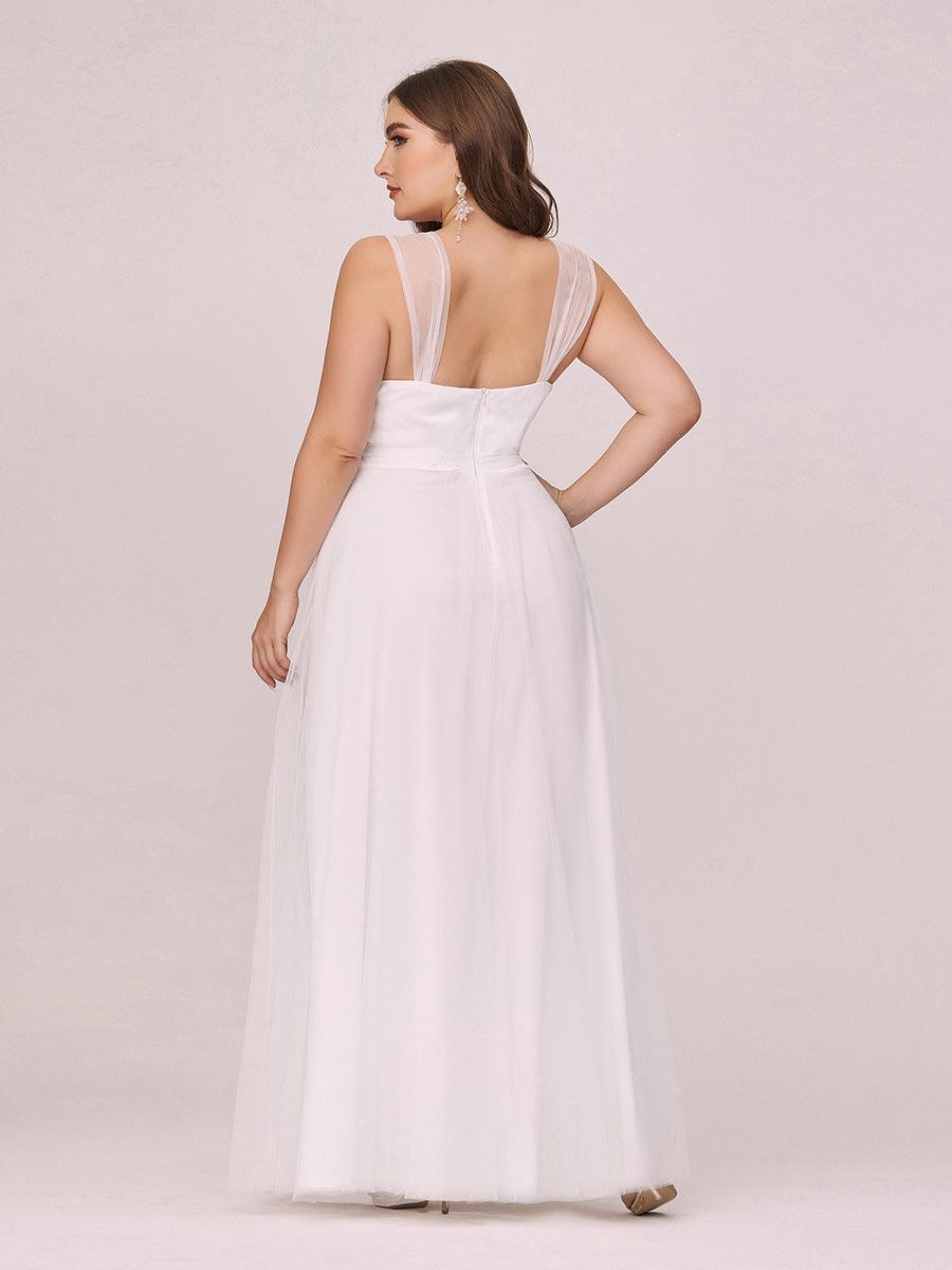 Robes De Demoiselle D'Honneur Maxi En Tulle à Col En V #Couleur_Creme