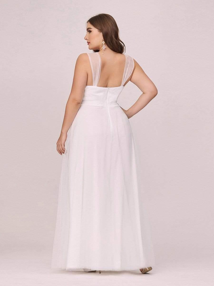 Robes De Demoiselle Grande Taille Maxi En Tulle à Col En V #Couleur_Creme