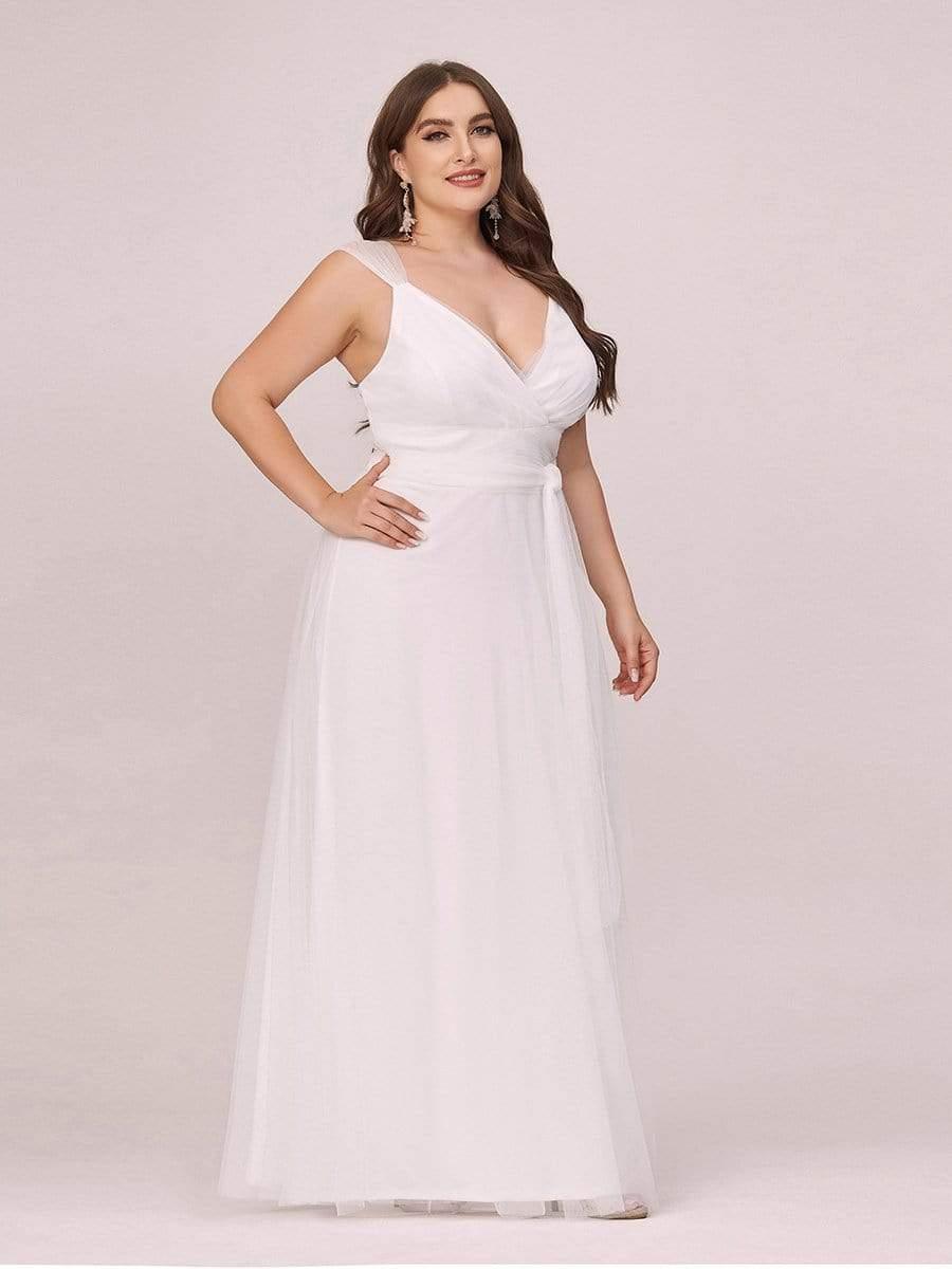 Robes De Demoiselle Grande Taille Maxi En Tulle à Col En V #Couleur_Creme