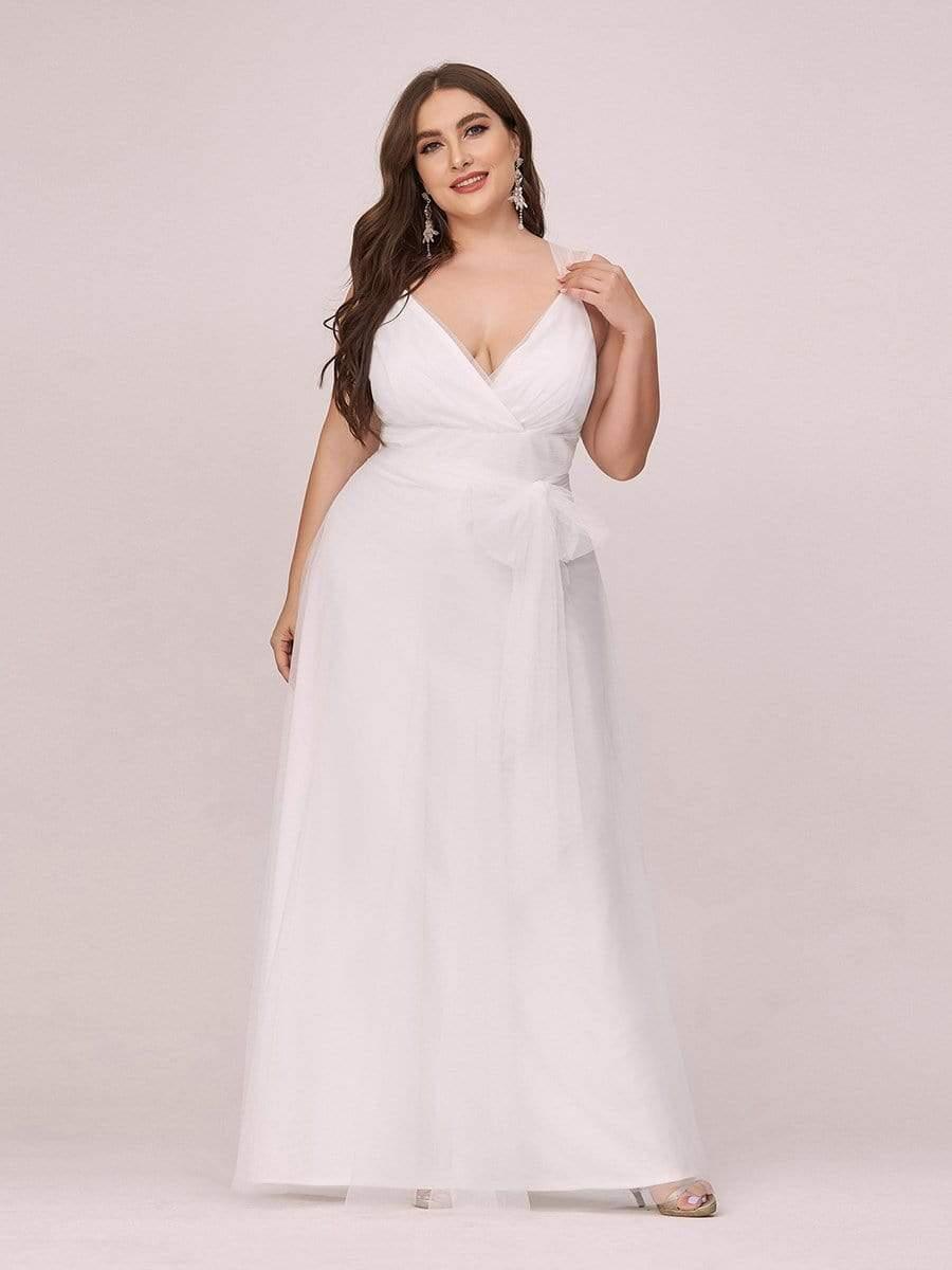 Robes De Demoiselle Grande Taille Maxi En Tulle à Col En V #Couleur_Creme