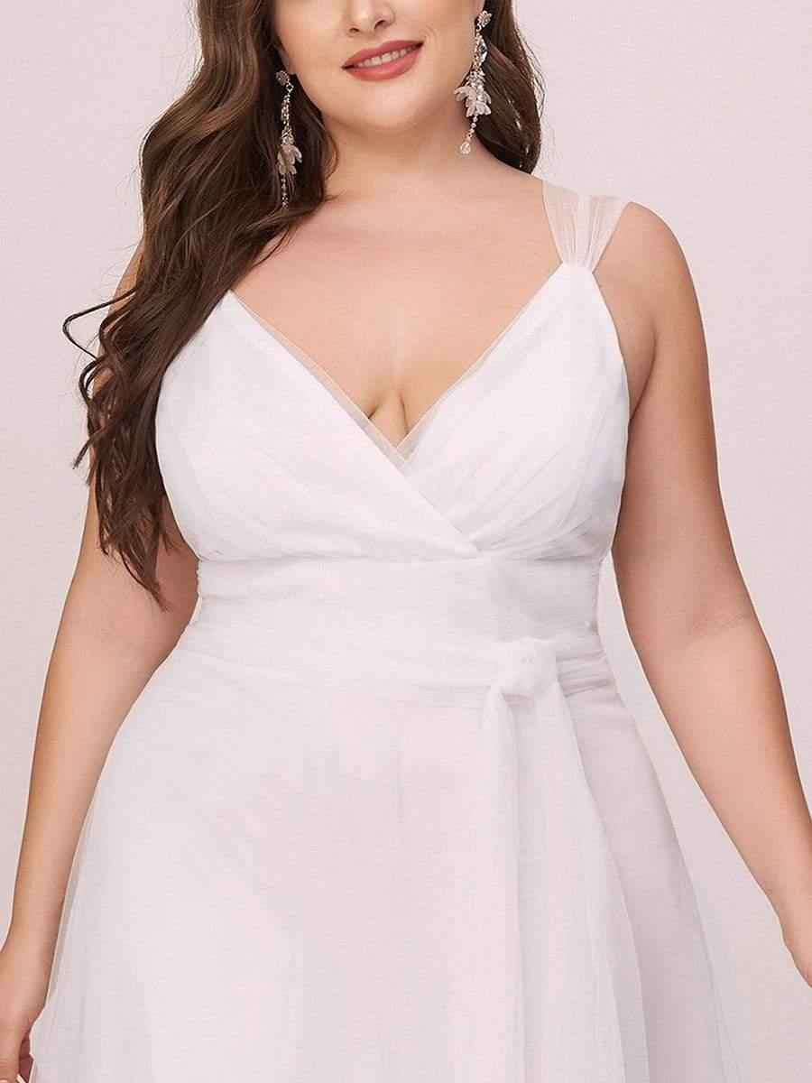 Robes De Demoiselle Grande Taille Maxi En Tulle à Col En V #Couleur_Creme