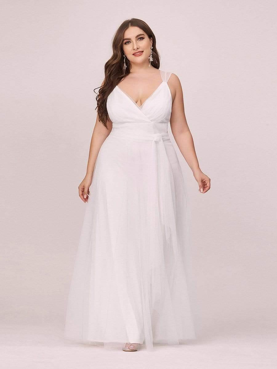 Robes De Demoiselle Grande Taille Maxi En Tulle à Col En V #Couleur_Creme
