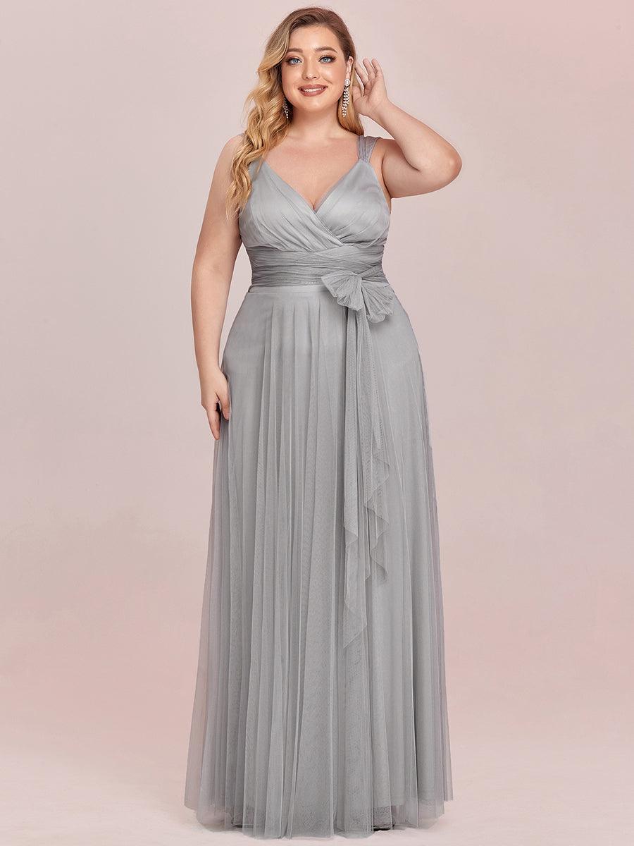 Robes De Demoiselle Grande Taille Maxi En Tulle à Col En V #Couleur_Gris