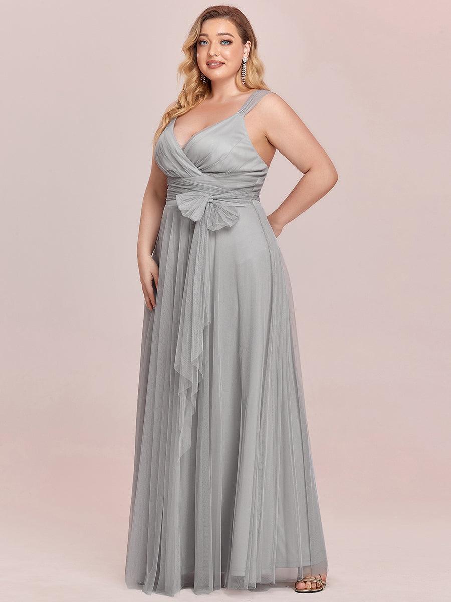 Robes De Demoiselle D'Honneur Maxi En Tulle à Col En V #Couleur_Gris