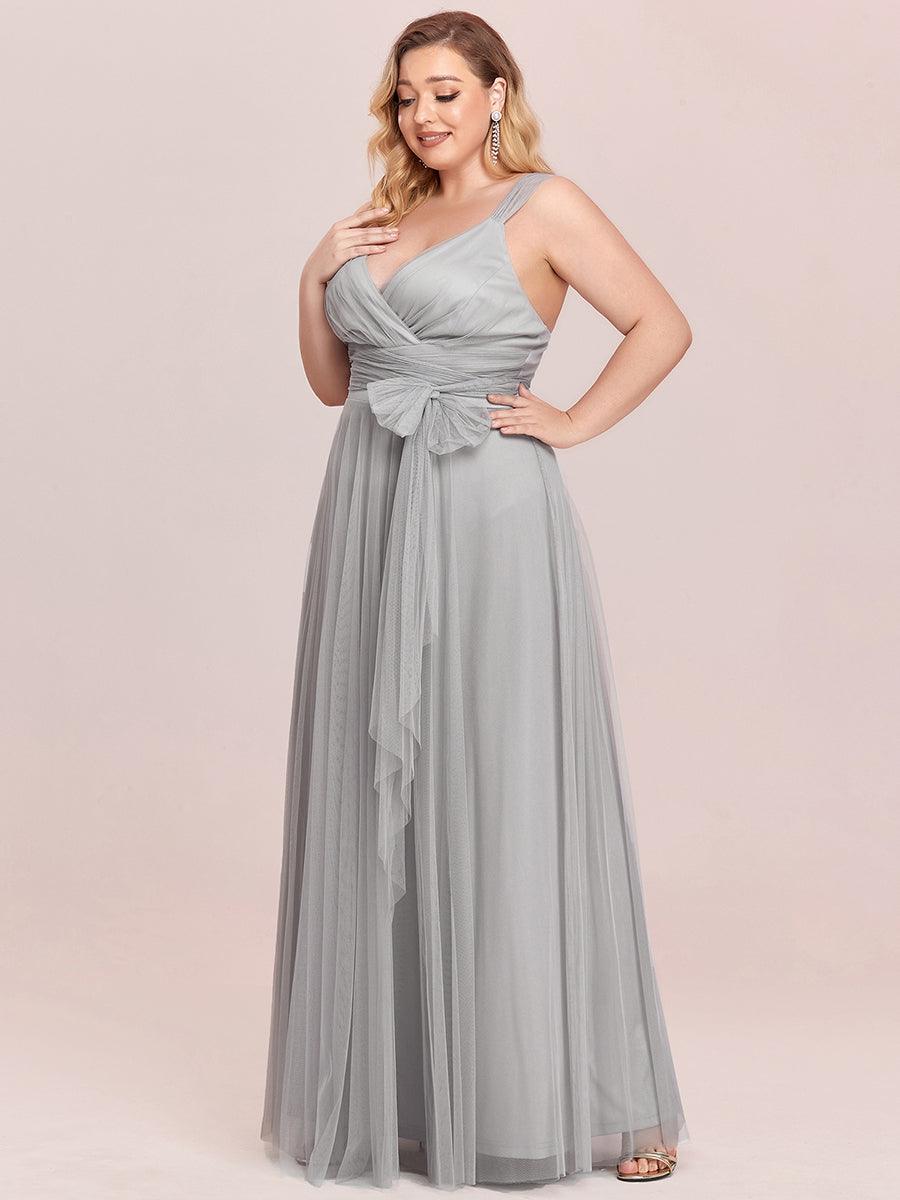 Robes De Demoiselle D'Honneur Maxi En Tulle à Col En V #Couleur_Gris