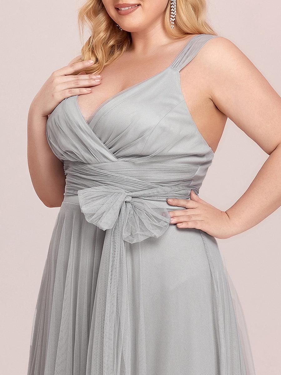 Robes De Demoiselle Grande Taille Maxi En Tulle à Col En V #Couleur_Gris
