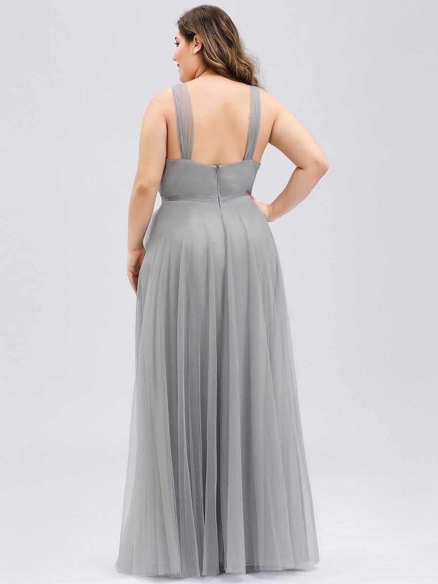 Robes De Demoiselle Grande Taille Maxi En Tulle à Col En V #Couleur_Gris