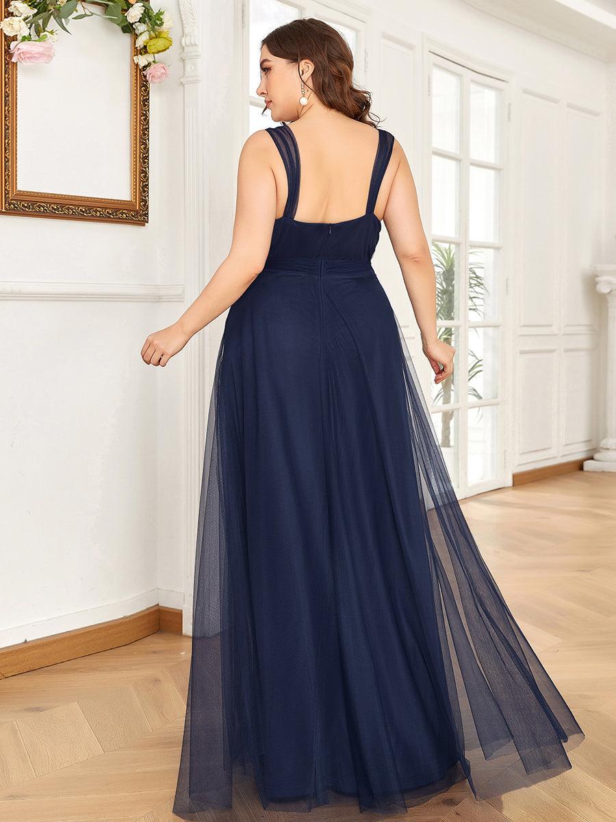 Robes De Demoiselle D'Honneur Maxi En Tulle à Col En V #Couleur_Bleu Marine