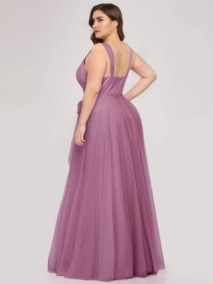 Robes De Demoiselle D'Honneur Maxi En Tulle à Col En V #Couleur_Orchidee
