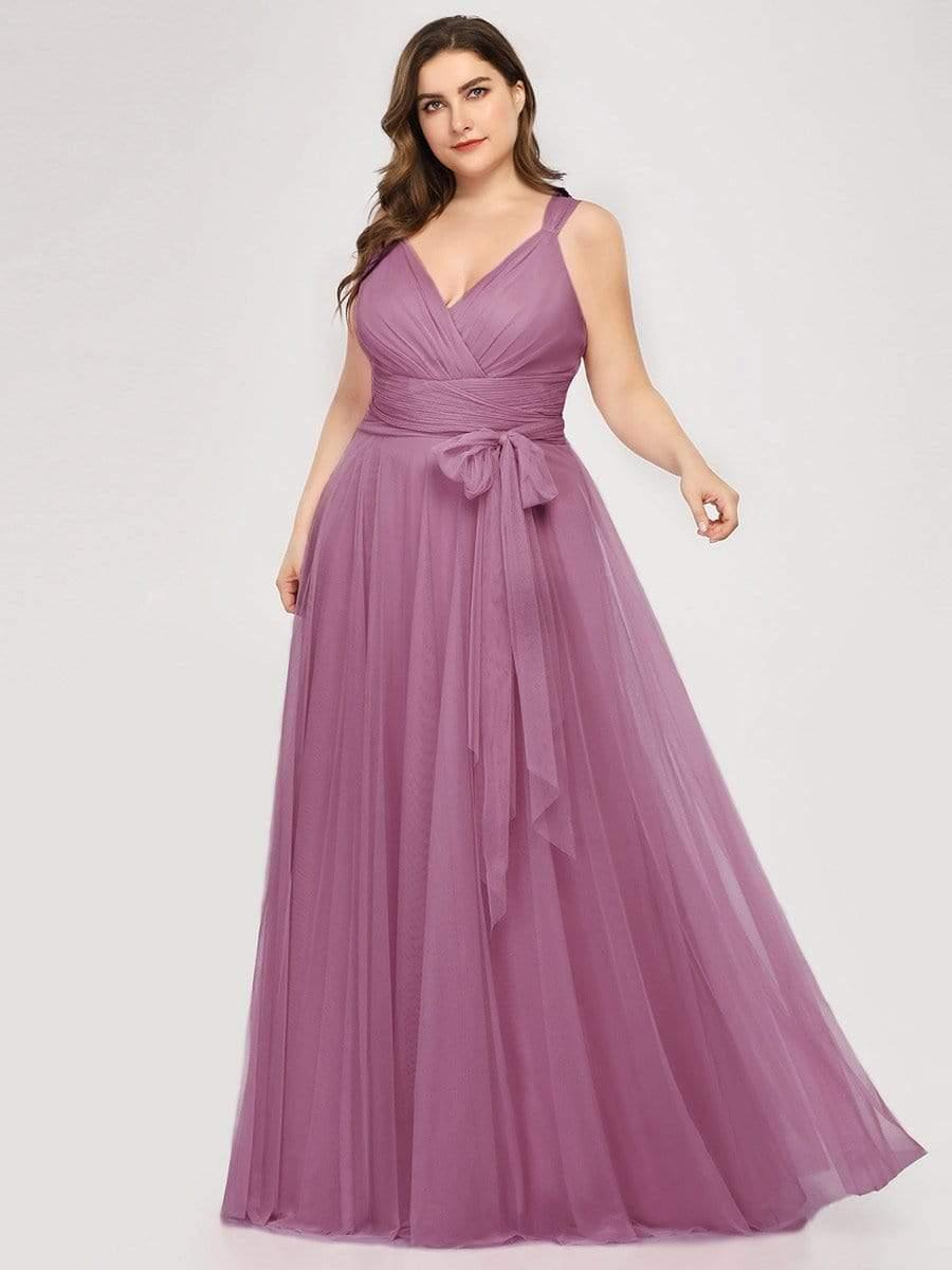 Robes De Demoiselle D'Honneur Maxi En Tulle à Col En V #Couleur_Orchidee