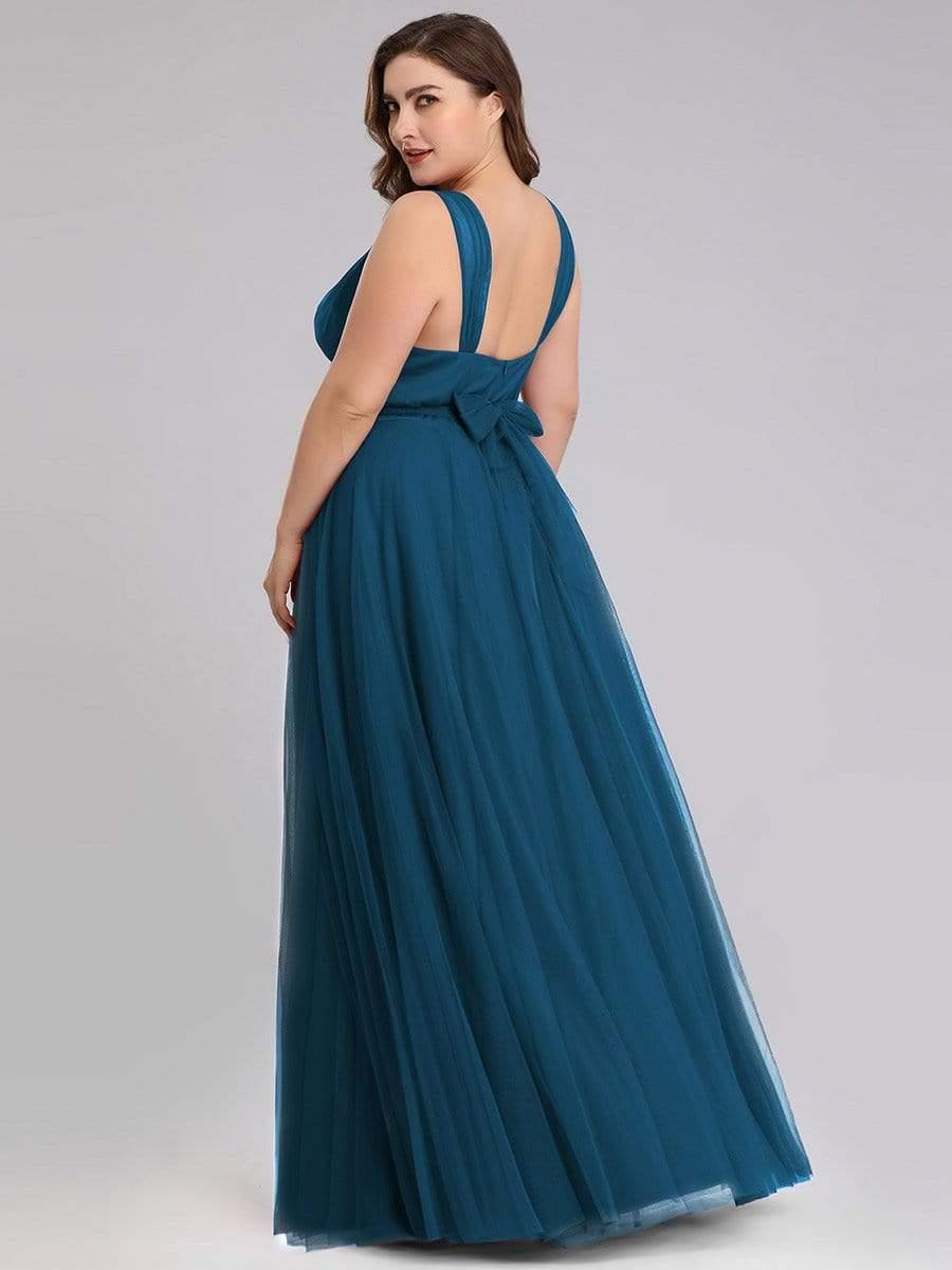 Robes De Demoiselle D'Honneur Maxi En Tulle à Col En V #Couleur_Bleu Sarcelle