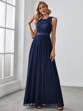 Robe de Soirée longue Taille Haute en Dentelle sans Manches #Couleur_Bleu Marine