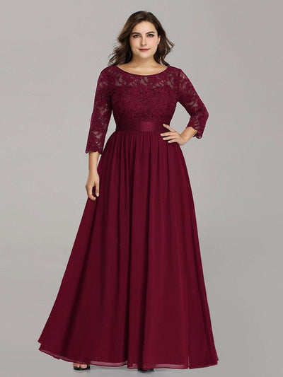 pretty FAUN|Robe de demoiselle d'honneur en grande taille dentelle transparente et demi-manche