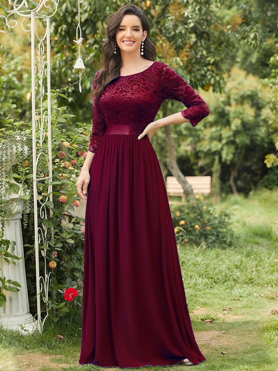 Dentelle transparente sexy longue Robe de soirée #Couleur_Bordeaux
