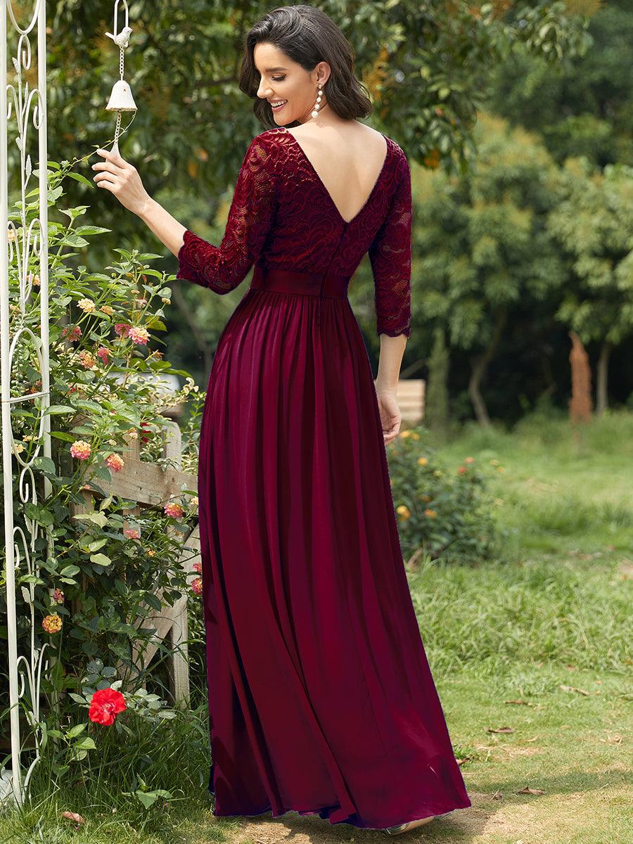 Dentelle transparente sexy longue Robe de soirée #Couleur_Bordeaux