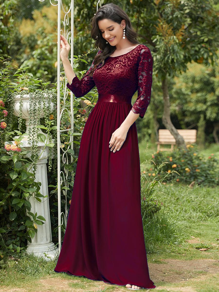 Dentelle transparente sexy longue Robe de soirée #Couleur_Bordeaux