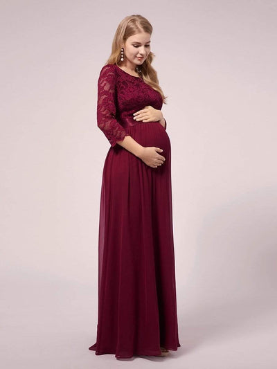 ever FAUN|Robe de soirée en mousseline de soie épissée de dentelle à manches 3/4