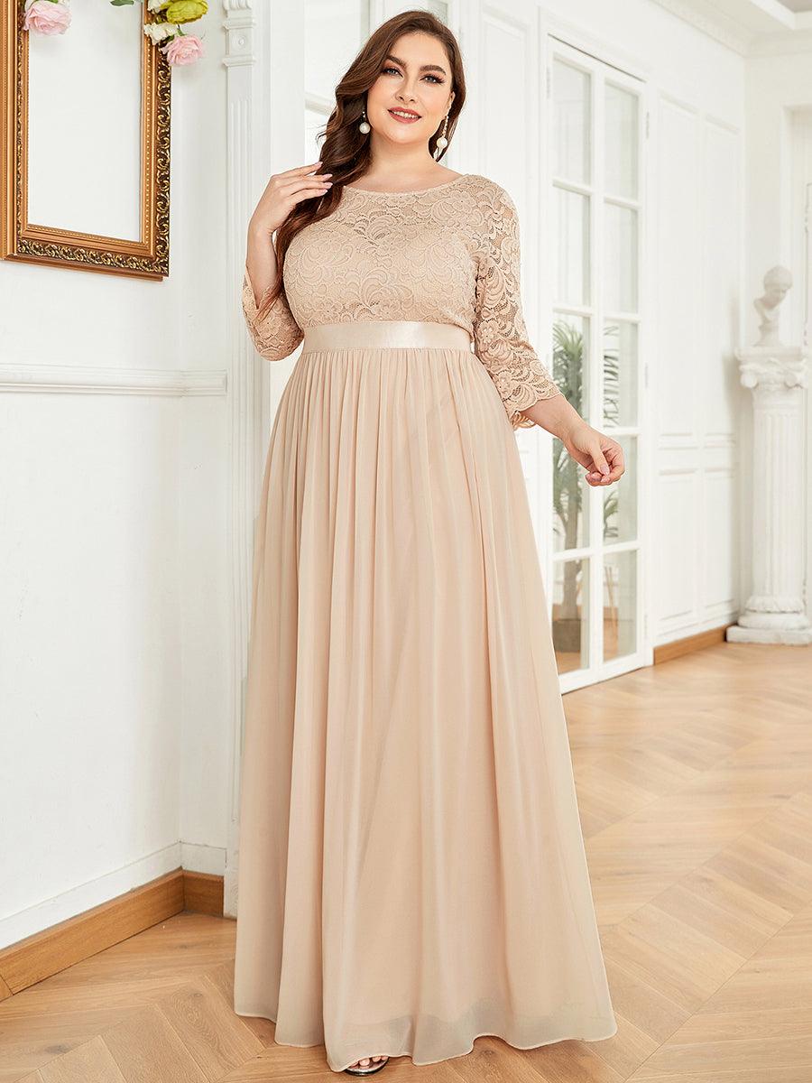 Robe de demoiselle d'honneur en grande taille dentelle transparente et demi-manche #Couleur_Blush