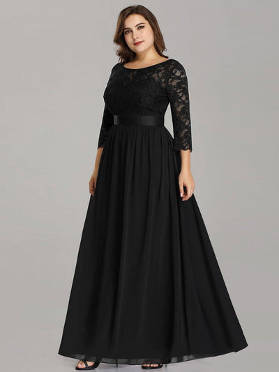 pretty FAUN|Robe de demoiselle d'honneur en grande taille dentelle transparente et demi-manche