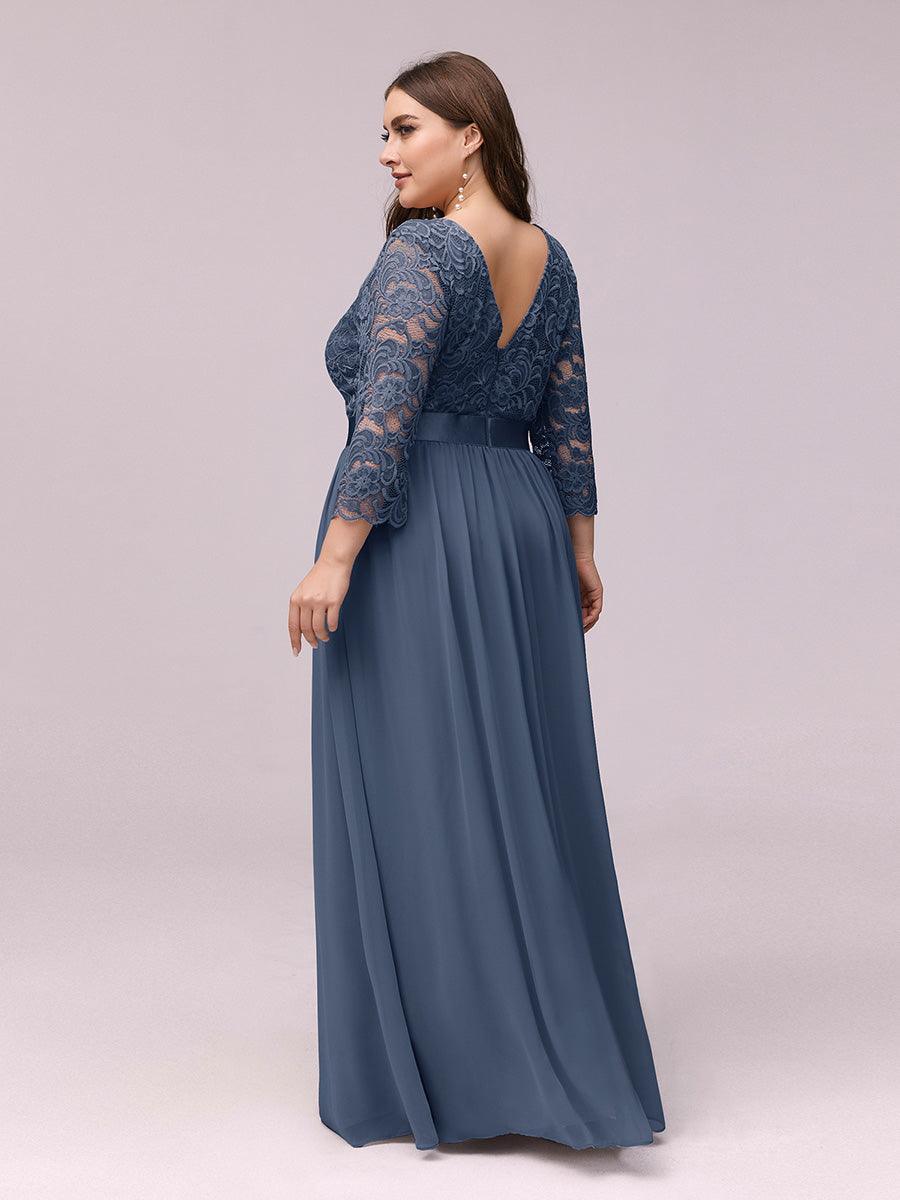 Dentelle transparente sexy longue Robe de soirée #Couleur_Marine Fume