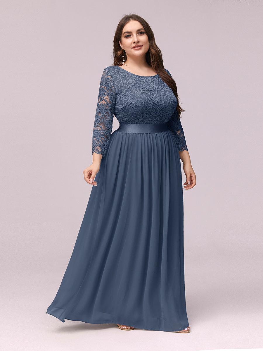 Dentelle transparente sexy longue Robe de soirée #Couleur_Marine Fume