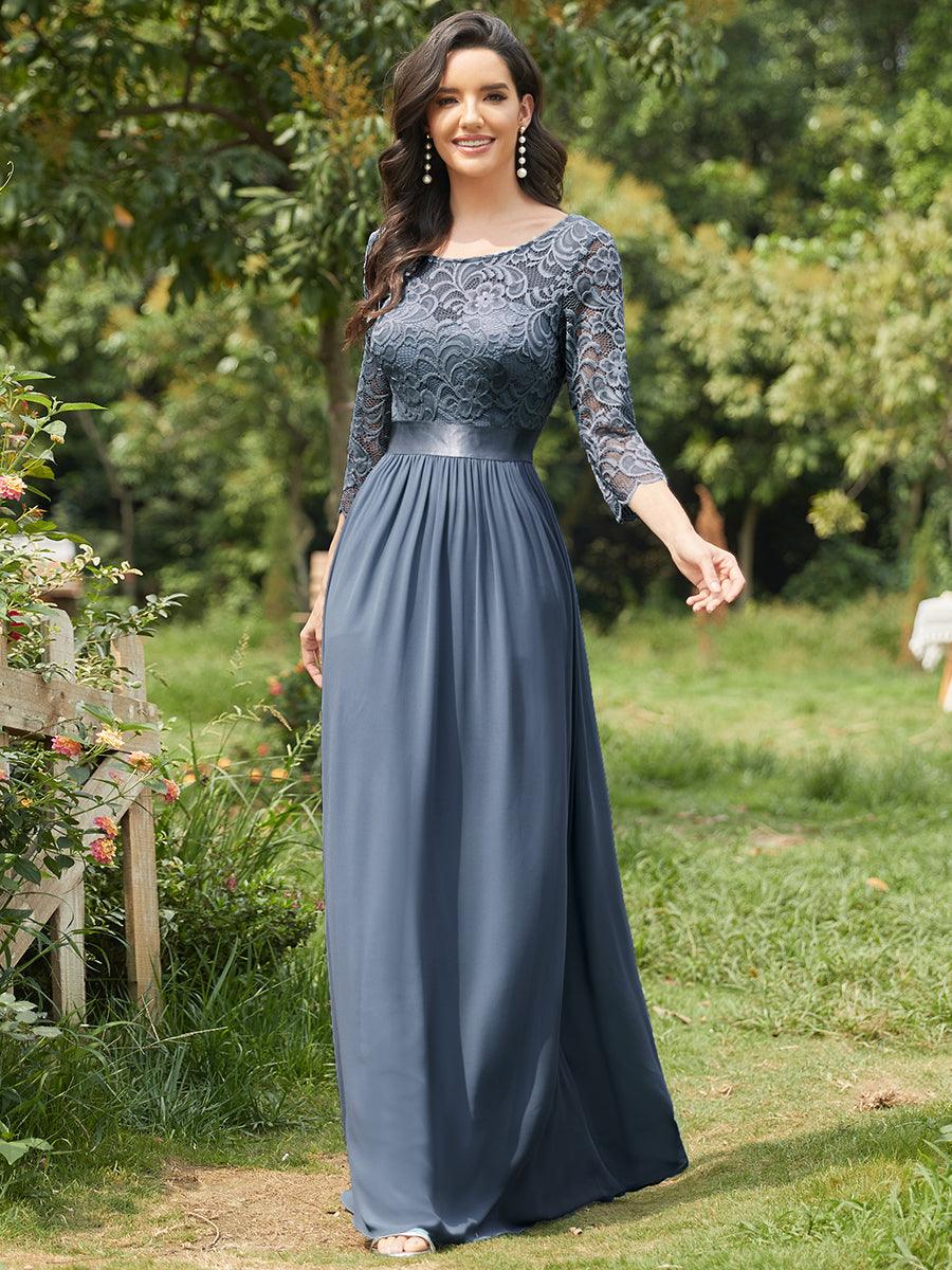 Dentelle transparente sexy longue Robe de soirée #Couleur_Marine Fume