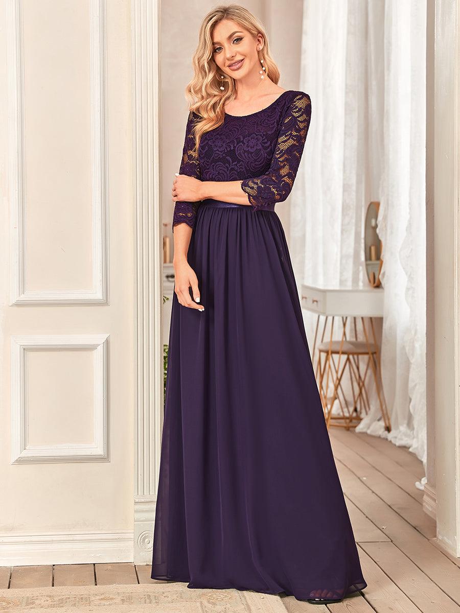 Dentelle transparente sexy longue Robe de soirée #Couleur_Violet Fonce