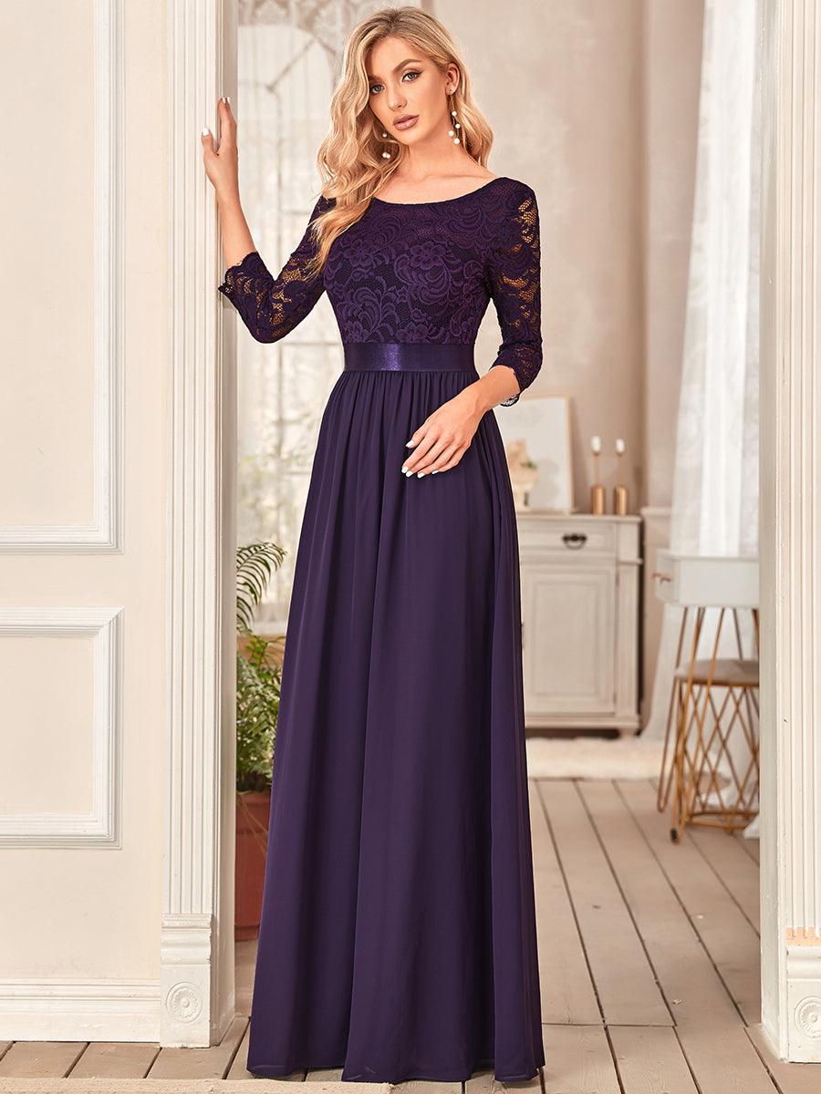 Dentelle transparente sexy longue Robe de soirée #Couleur_Violet Fonce