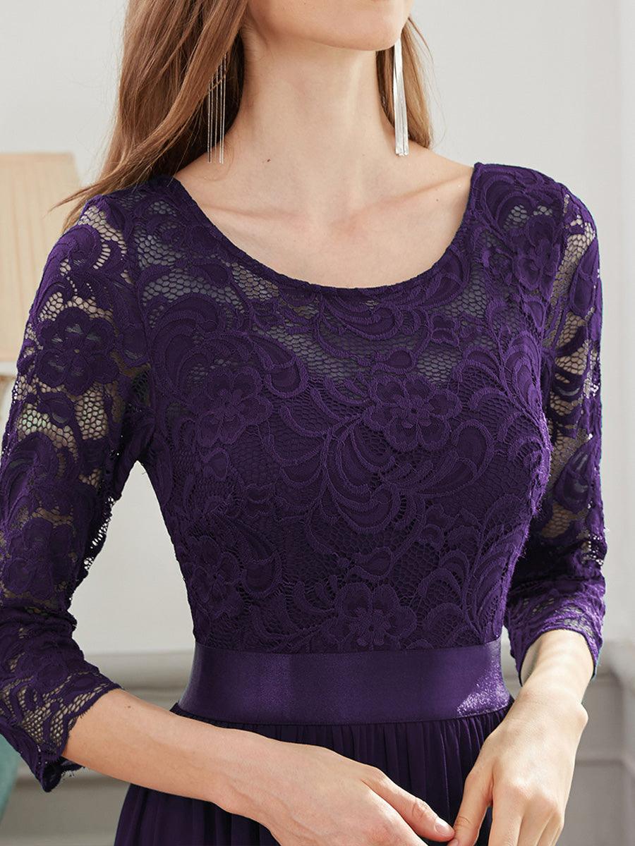 Dentelle transparente sexy longue Robe de soirée #Couleur_Violet Fonce