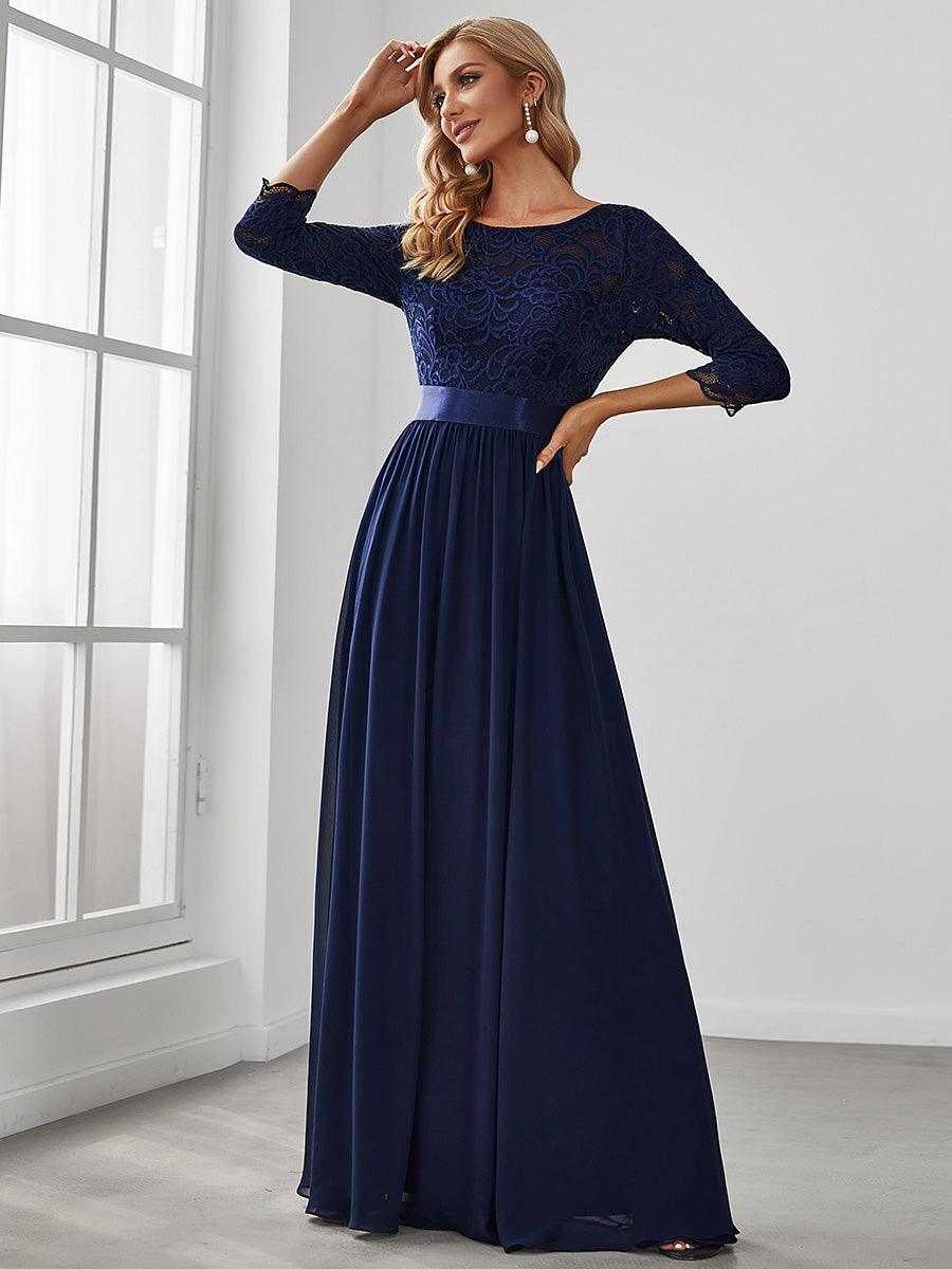 Dentelle transparente sexy longue Robe de soirée #Couleur_Bleu Marine