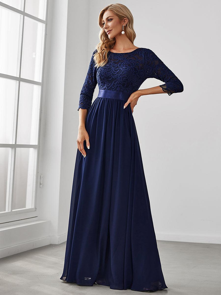 Dentelle transparente sexy longue Robe de soirée #Couleur_Bleu Marine