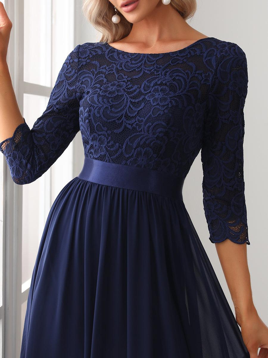 Dentelle transparente sexy longue Robe de soirée #Couleur_Bleu Marine