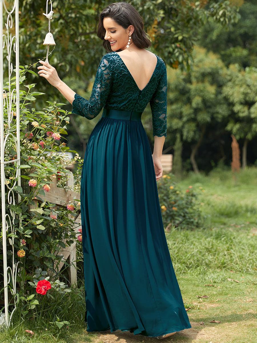 Dentelle transparente sexy longue Robe de soirée #Couleur_Bleu Sarcelle