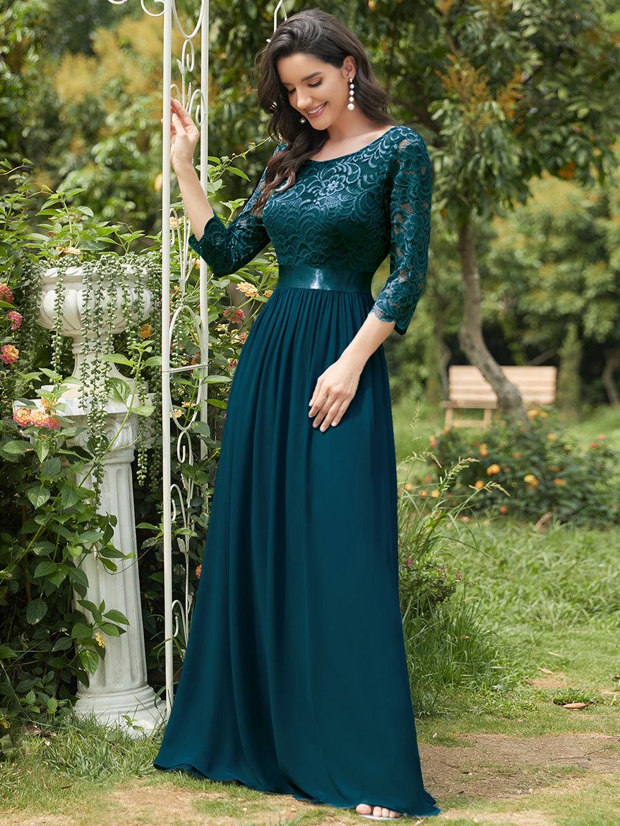 Dentelle transparente sexy longue Robe de soirée #Couleur_Bleu Sarcelle