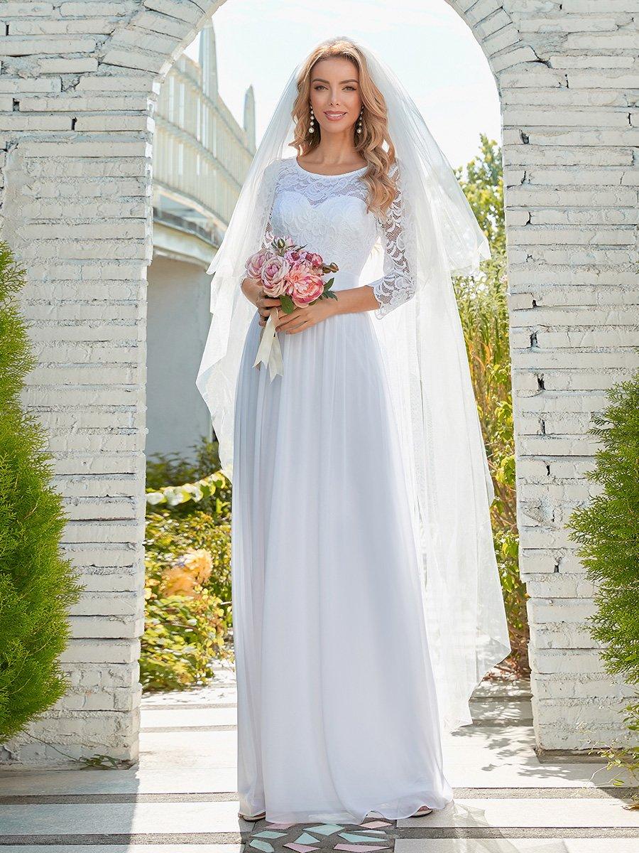 Robe de mariée simple et décontractée en dentelle et mousseline pour le mariage #Couleur_Blanc