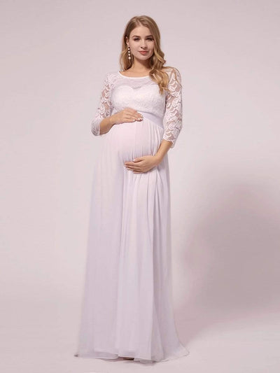 ever FAUN|Robe de soirée en mousseline de soie épissée de dentelle à manches 3/4