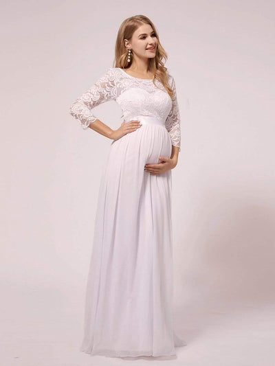ever FAUN|Robe de soirée en mousseline de soie épissée de dentelle à manches 3/4