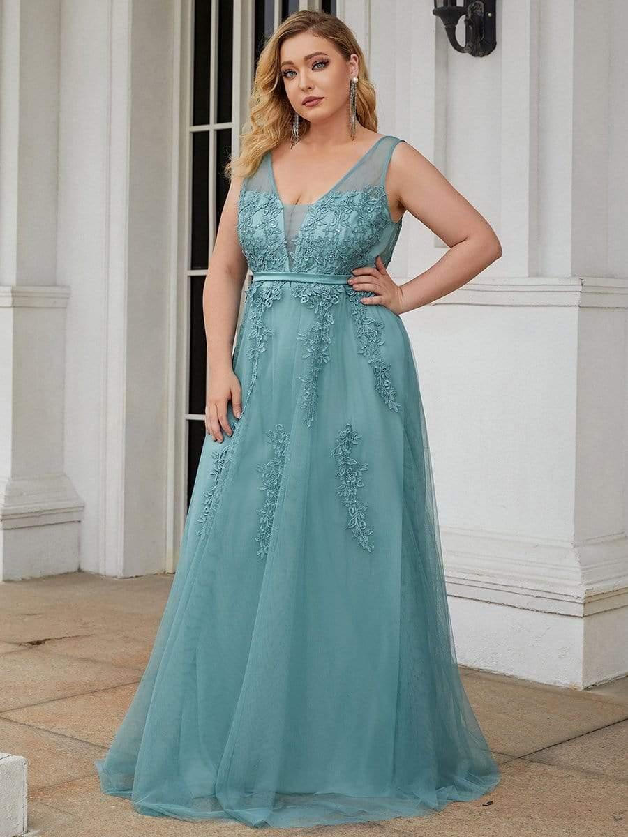 Robe de soirée élégante sans manches en tulle fluide #Couleur_Bleu Fume