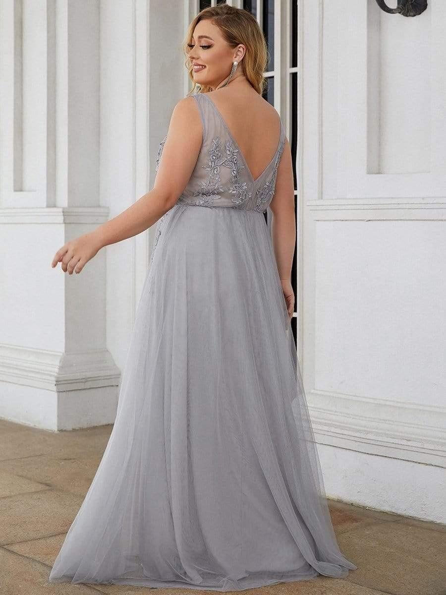 Robe de soirée élégante sans manches en tulle fluide #Couleur_Gris