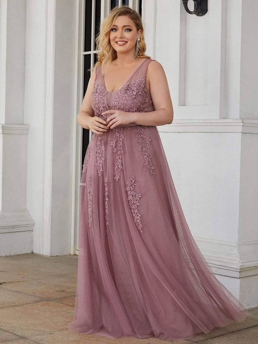 Robe de soirée élégante sans manches en tulle fluide #Couleur_Orchidee