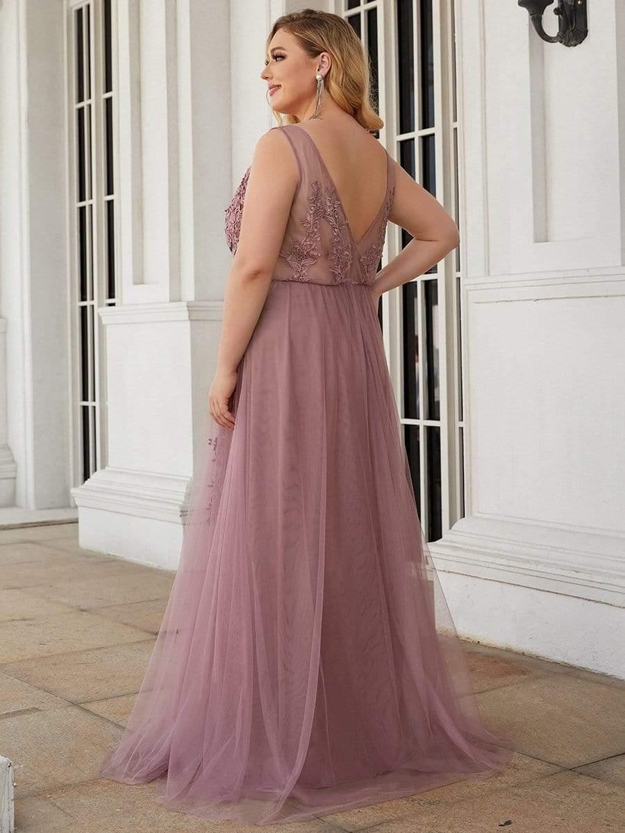 Robe de soirée élégante sans manches en tulle fluide #Couleur_Orchidee