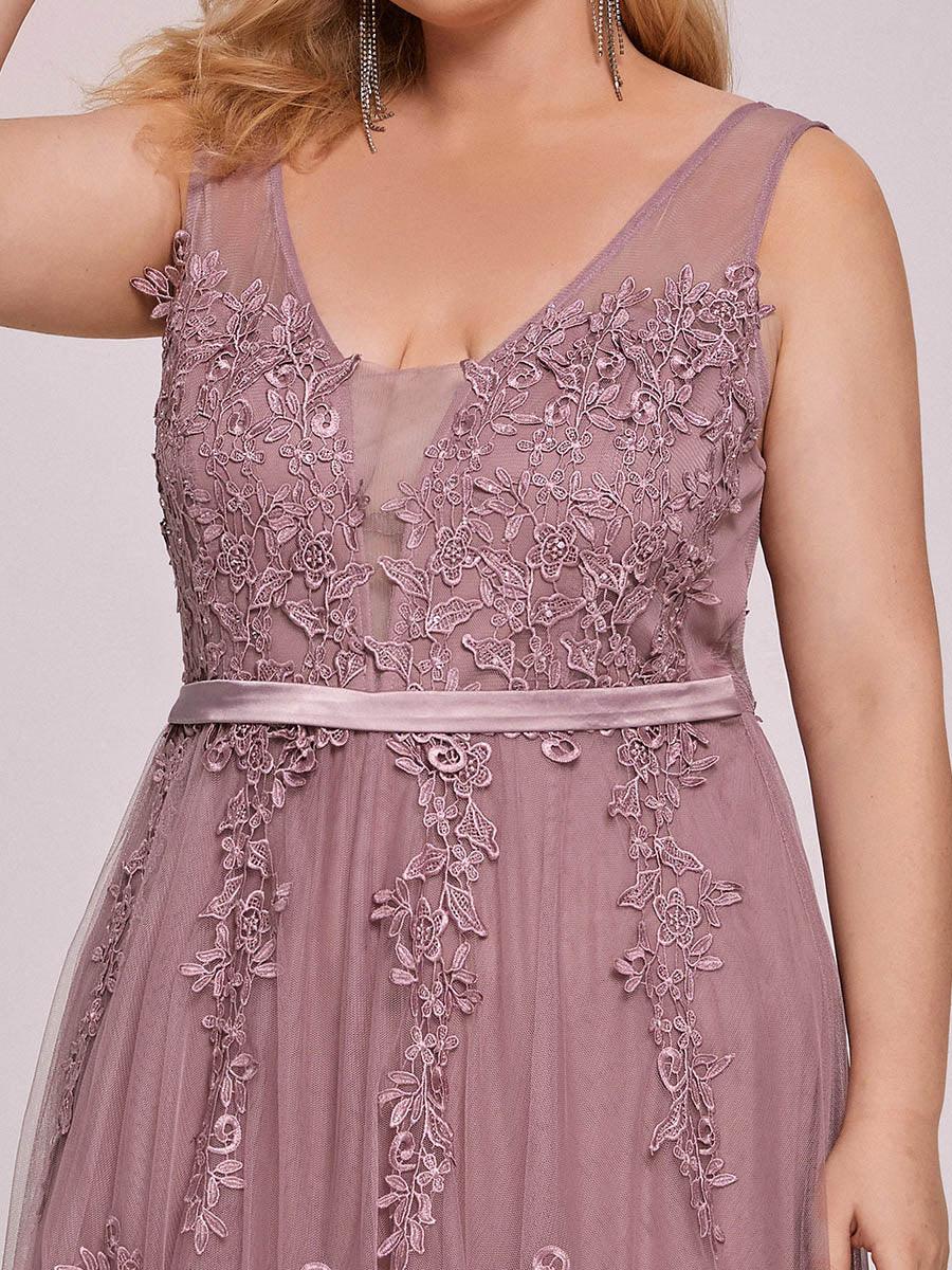 Robe de soirée en tulle fluide sans manches avec appliques élégantes de grande taille #Couleur_Orchidee